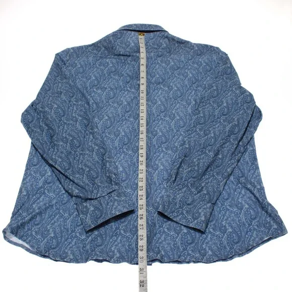 Emanuel Berg NWOT Casual Button Down Shirt Size 46 18 XXL in Blue Paisley Print